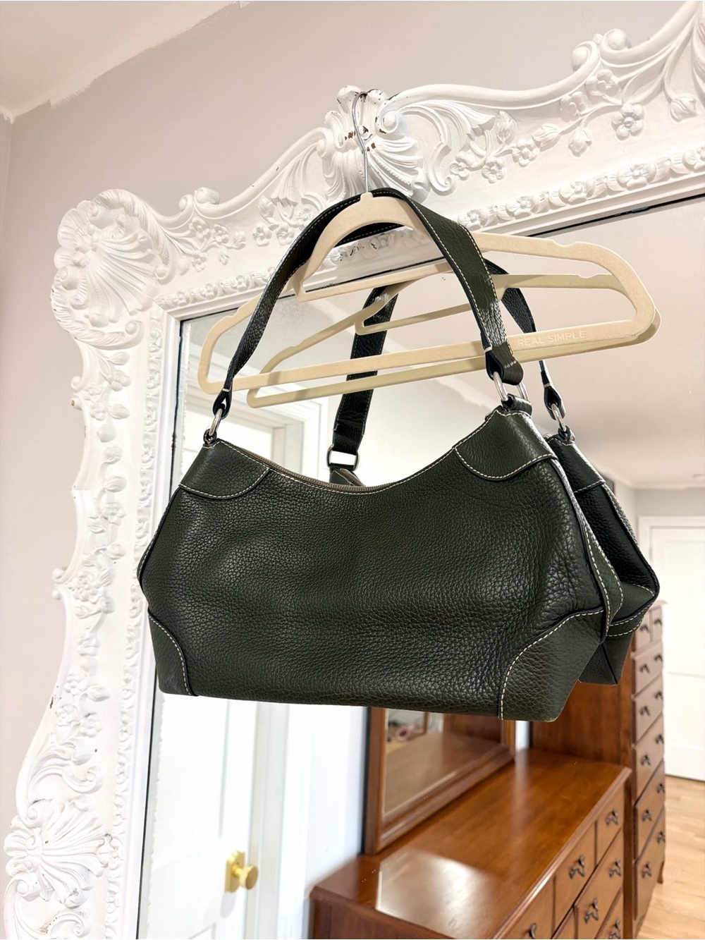 Dooney & Bourke Vintage Deep Green Pebbled Leather Shoulder Bag
